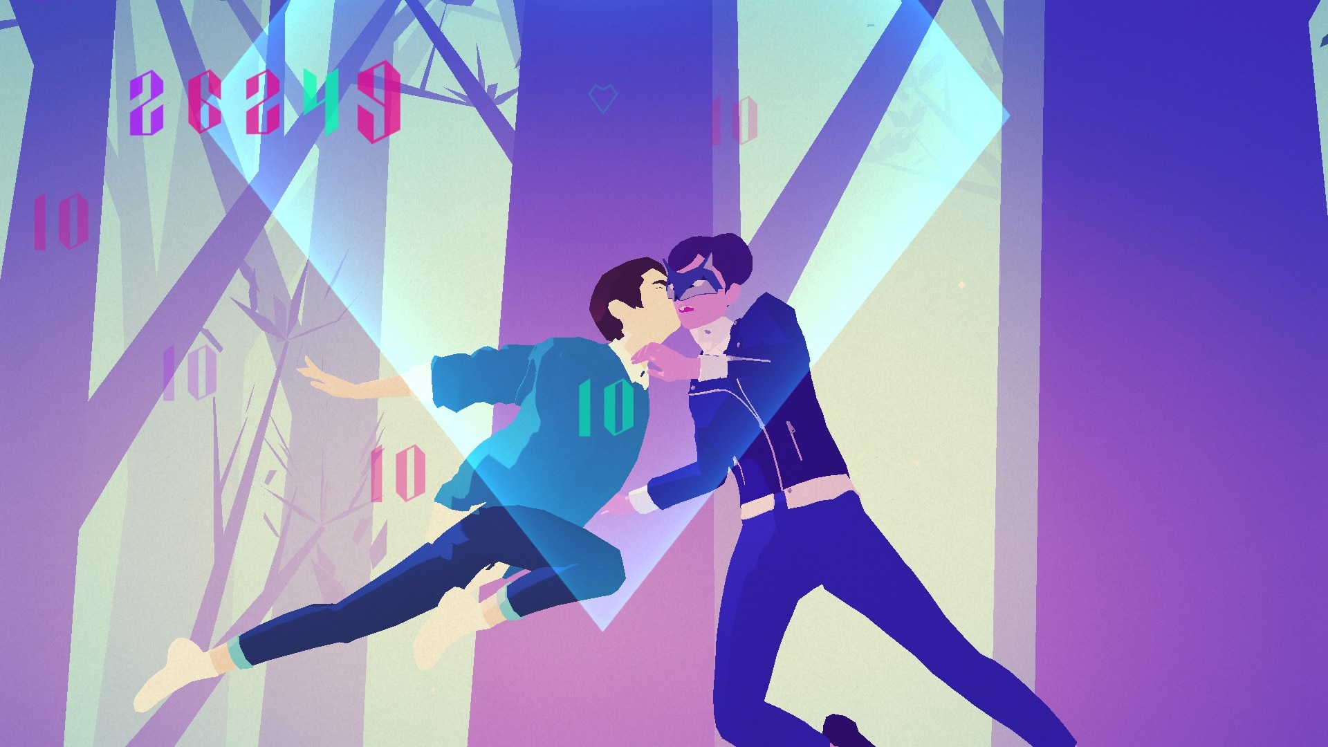 A screenshot from the game where the protagonist earns points for kissing an enemy on the cheek